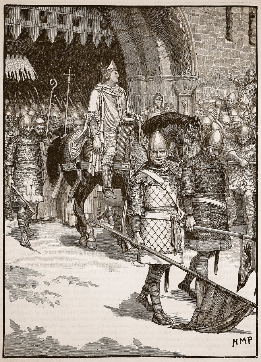 Odjezd biskupa Oda z Rochesteru, ilustrace z Cassells Illustrated History of England (sépiová fotografie) od English School