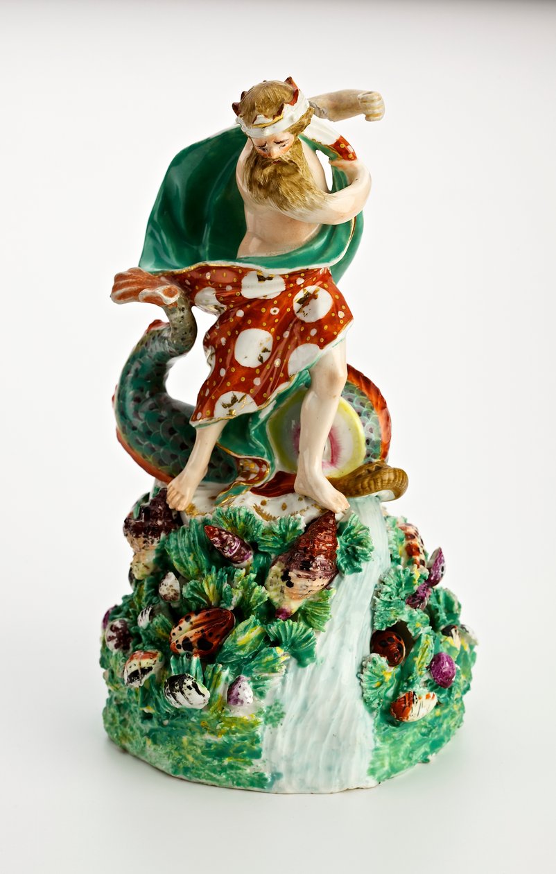 Derby postava Neptuna na skalnatém podstavci s vodopádem a mušlemi, cca 1750-1800 (porcelán) od English School
