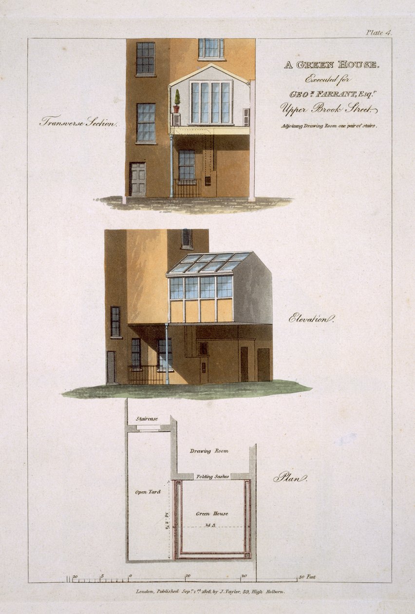 Design for A Green House, realizovaný pro G. Farranta, 1806 od English School