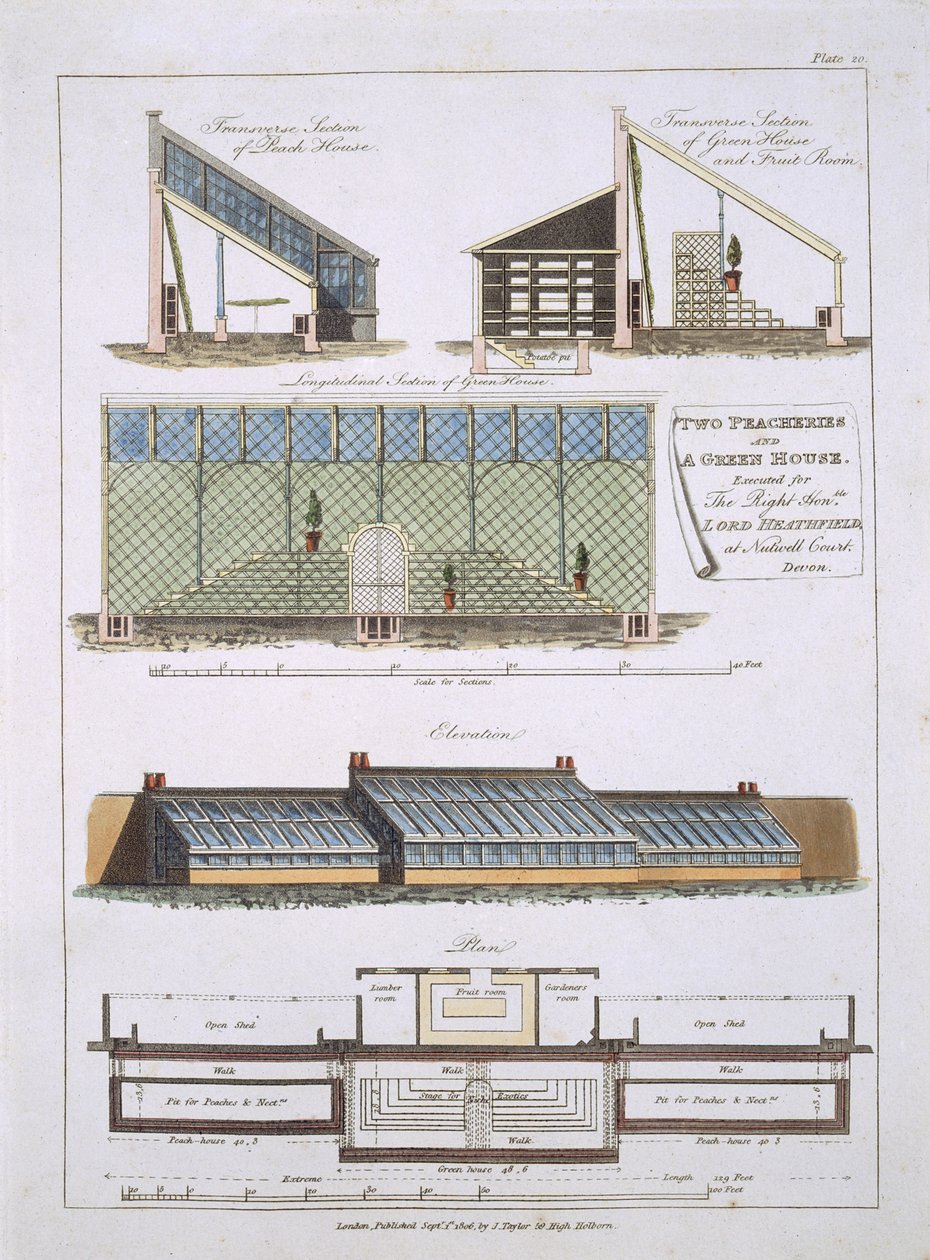 Design for Two Peacheries and a Green House, 1806 od English School