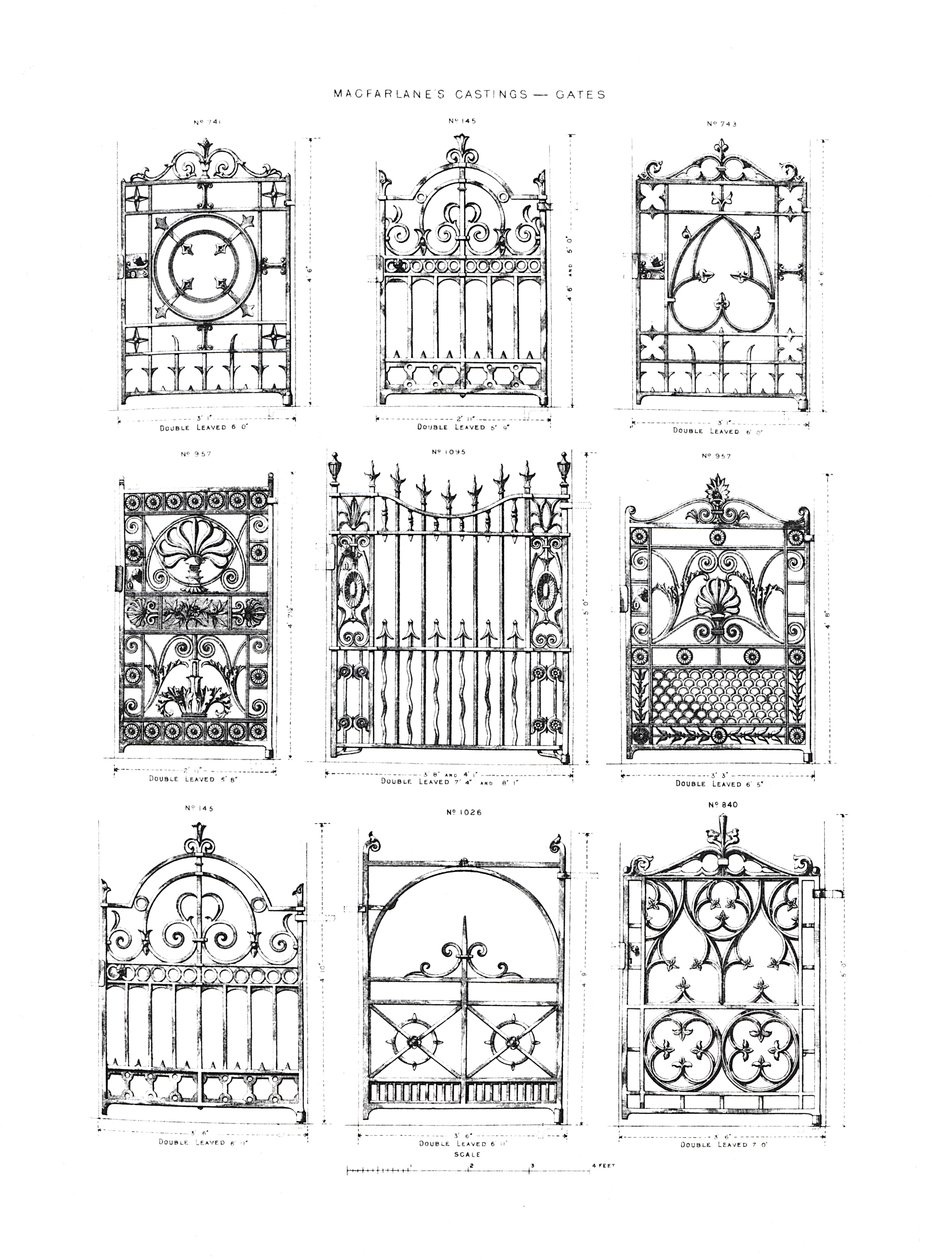 Designy pro litinové brány od společnosti Macfarlanes Castings od English School
