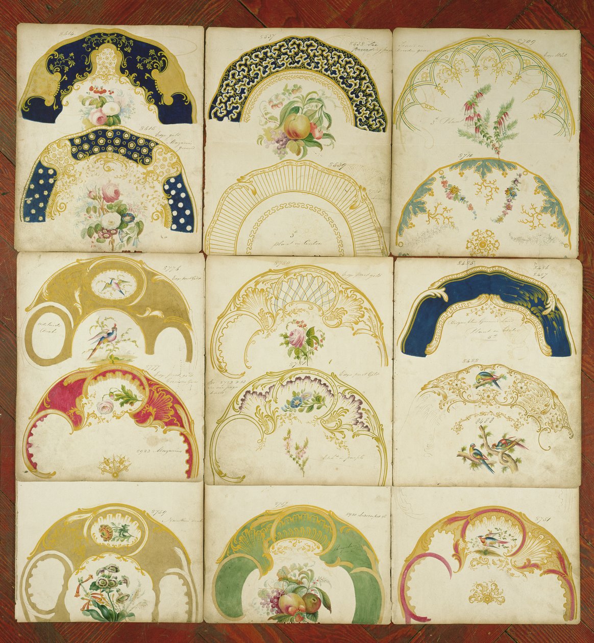 Návrhy porcelánových talířů pro továrnu Daniel, Staffordshire, cca 1846 (wc a kvaš na papíře) od English School