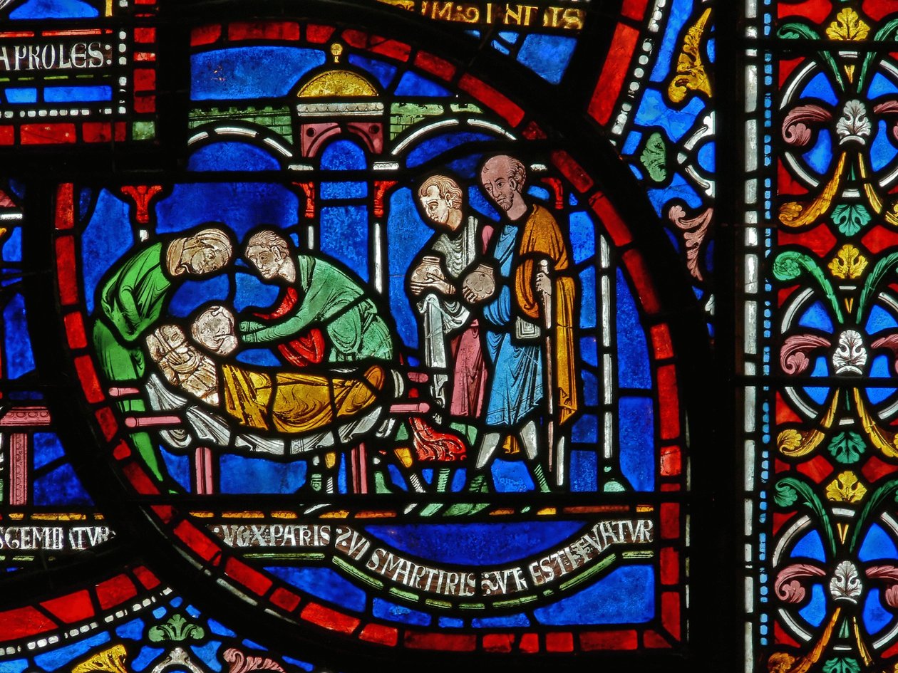Detail z Miracle Window zobrazující příběh Jordana Fitzeisulfse od English School