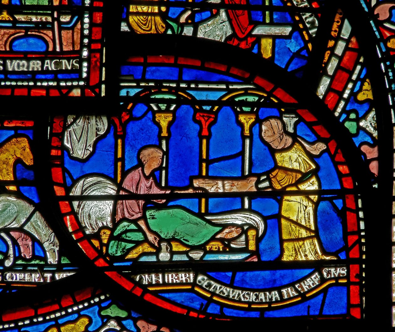 Detail z Miracle Window zobrazující příběh Richarda Sunievese od English School