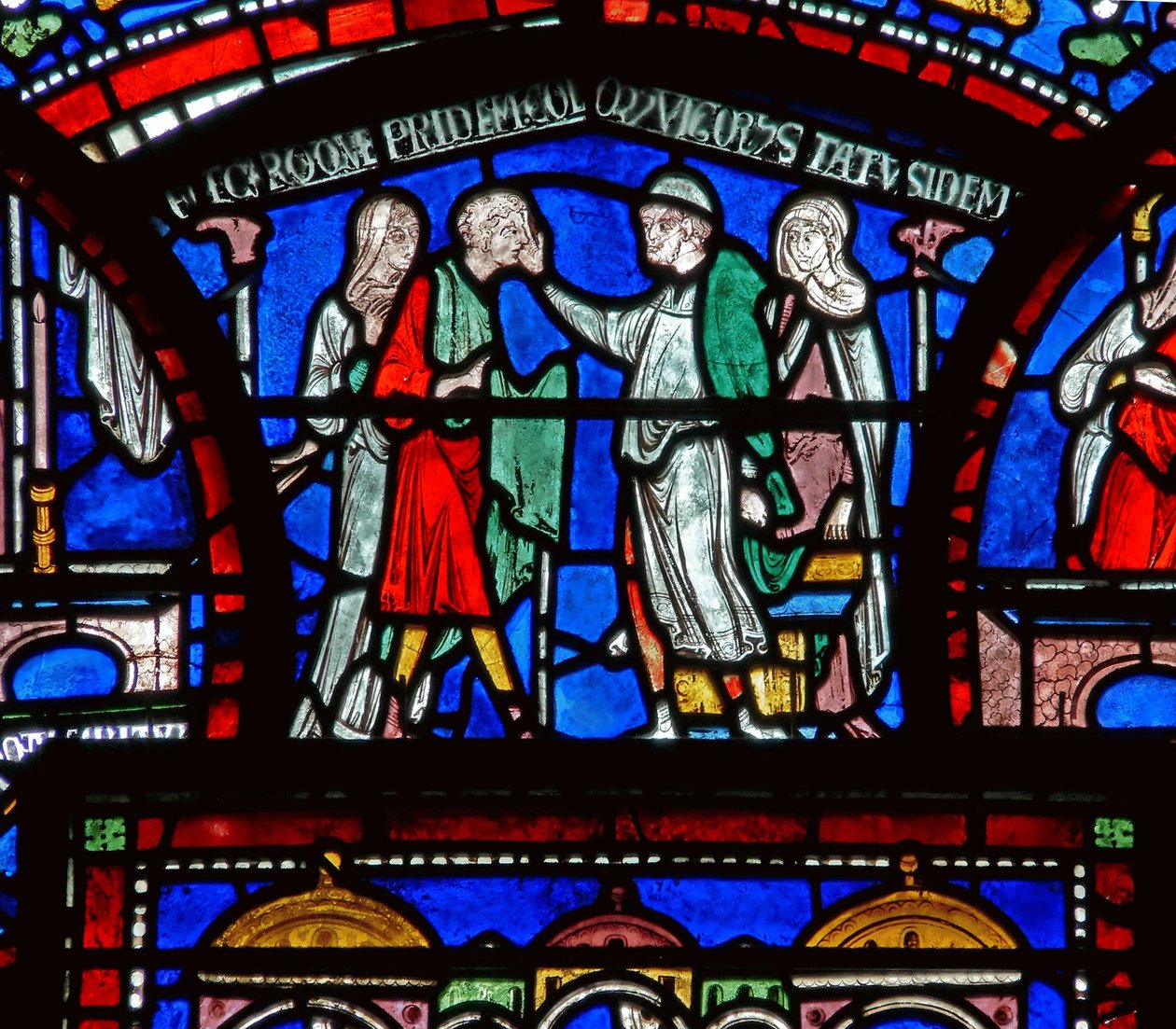 Detail z Miracle Window zobrazující příběh Richarda Sunievese od English School