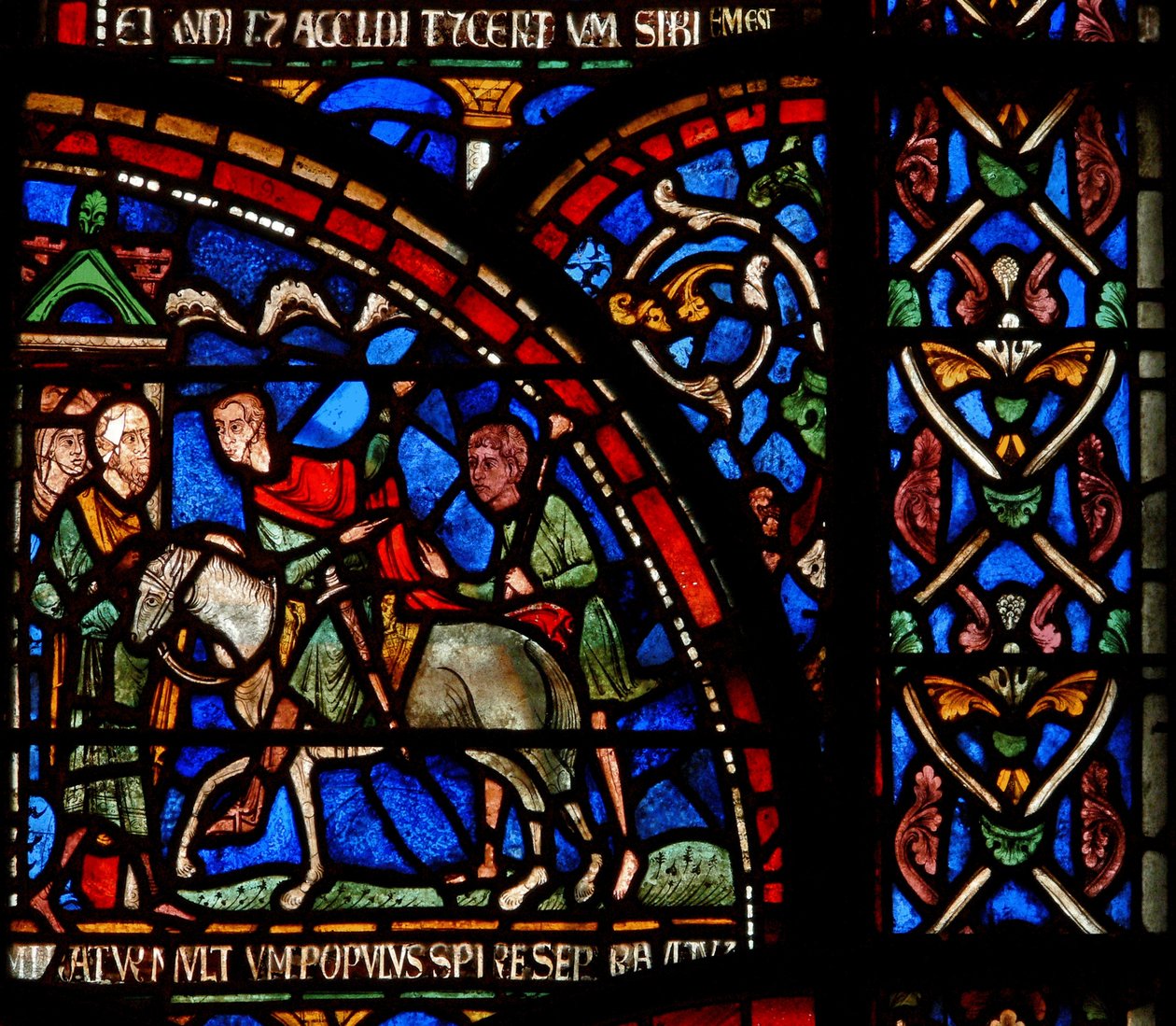 Detail ze zázračného okna zobrazující scénu ze záchrany Viléma z Gloucesteru od English School