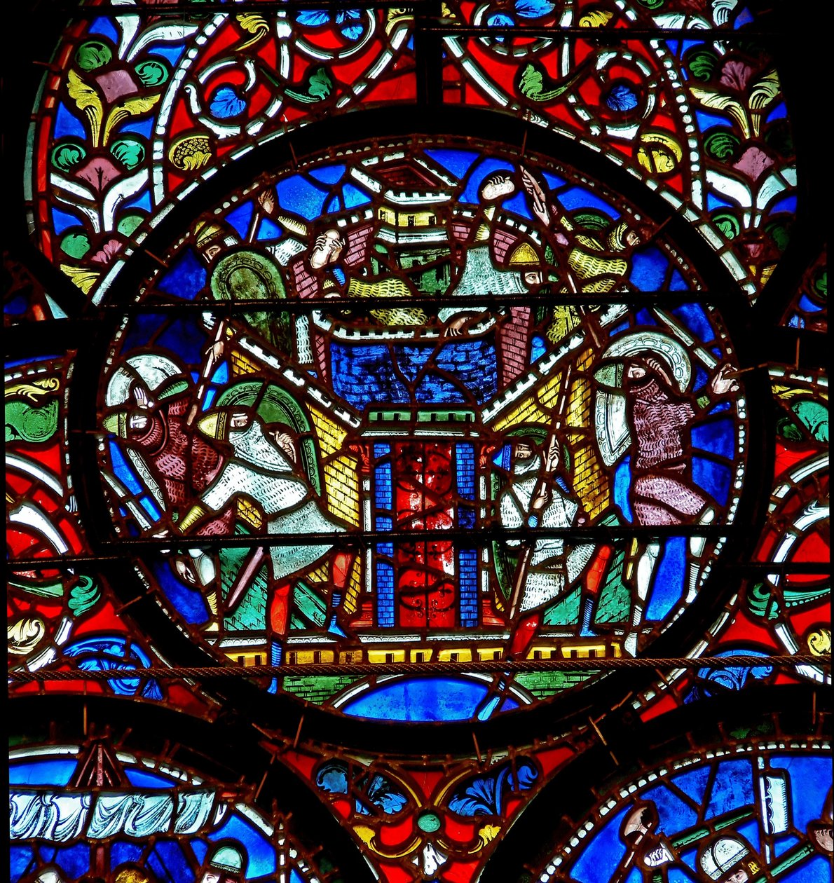 Detail z okna St. Alphege zobrazující obléhání Canterbury od English School