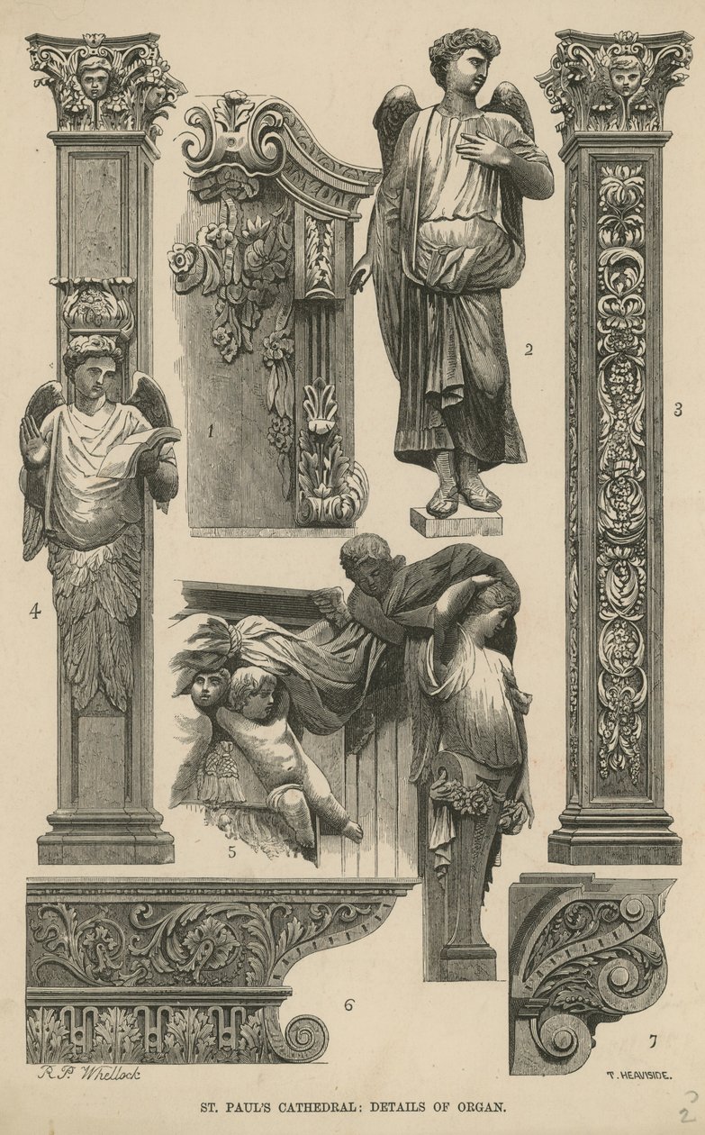 Detail varhan v katedrále svatého Pavla (rytina) od English School