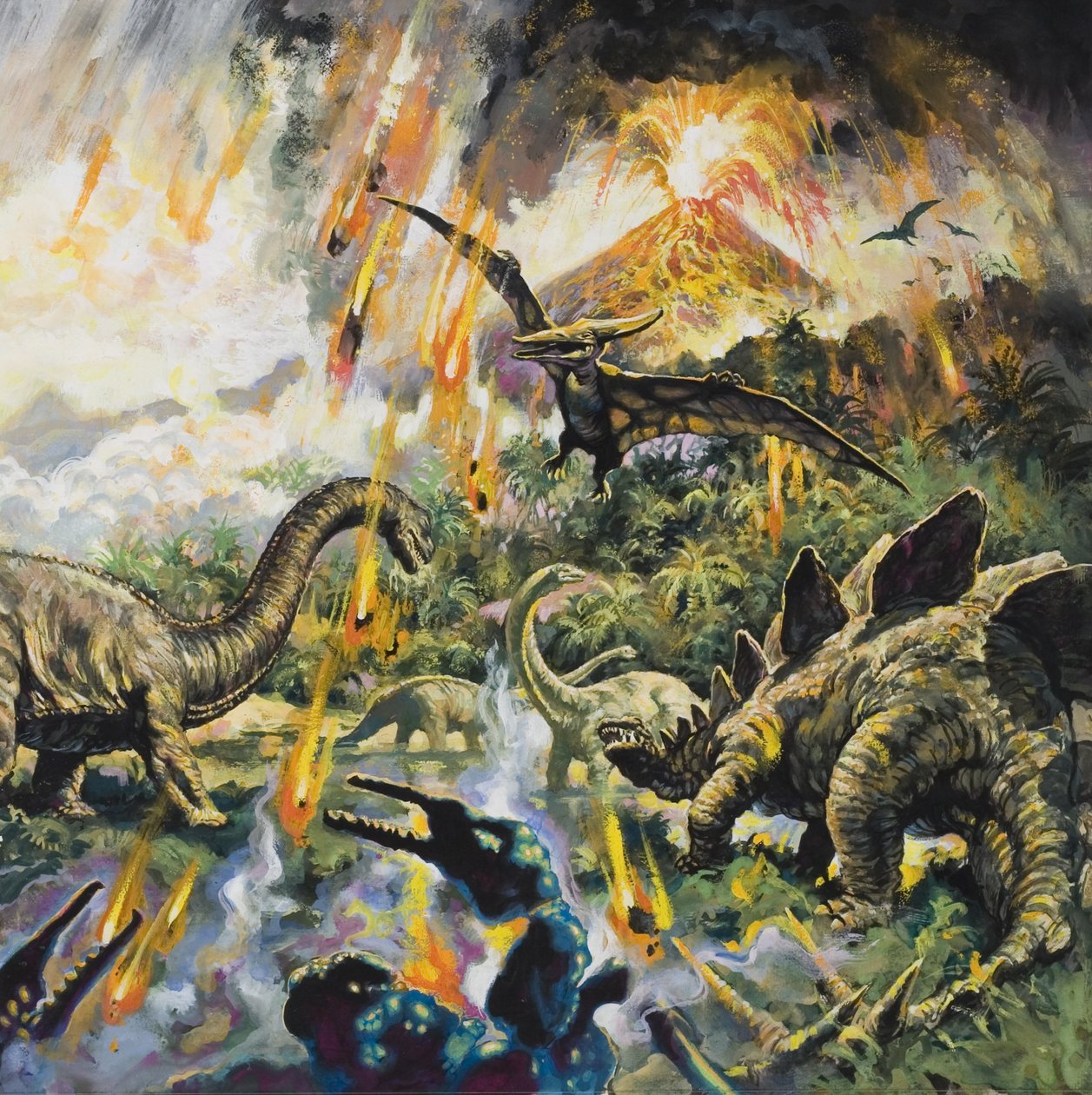 Dinosauři a sopky (kvaš na papíře) od English School