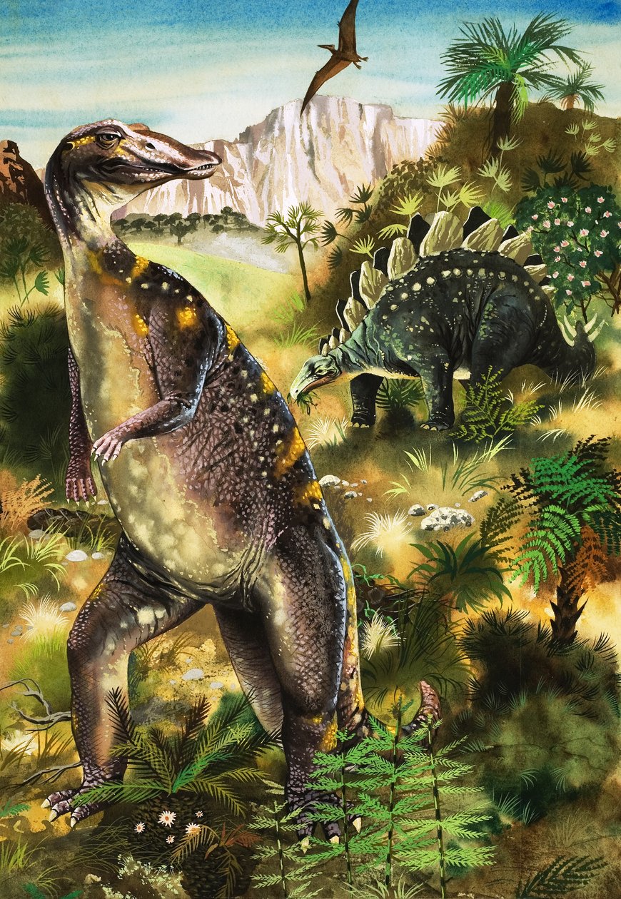 Dinosauři, ilustrace z knihy "When Monsters Ruled the Earth" (kvaš na papíře) od English School