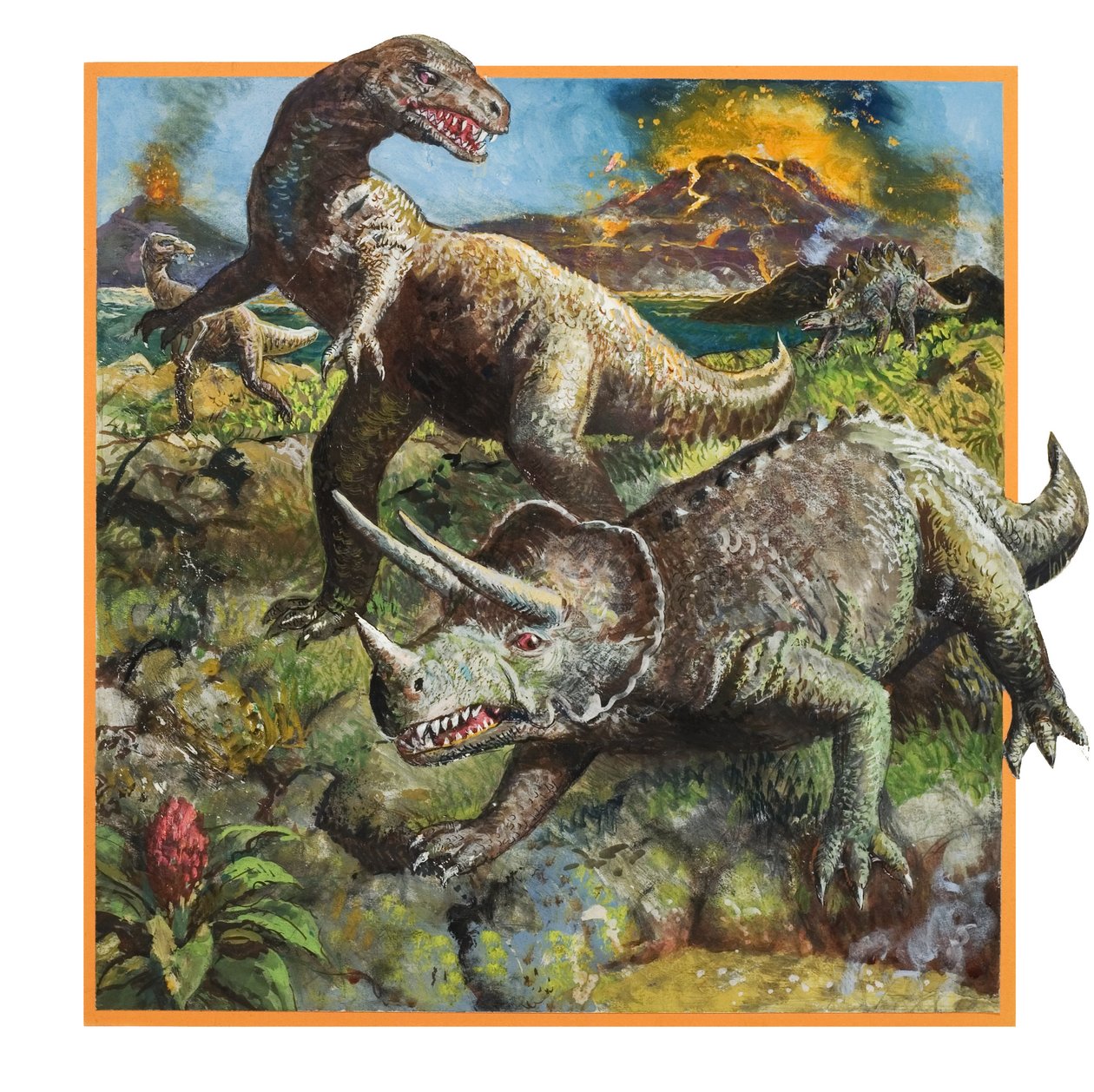 Dinosauři se sopkou (kvaš na papíře) od English School