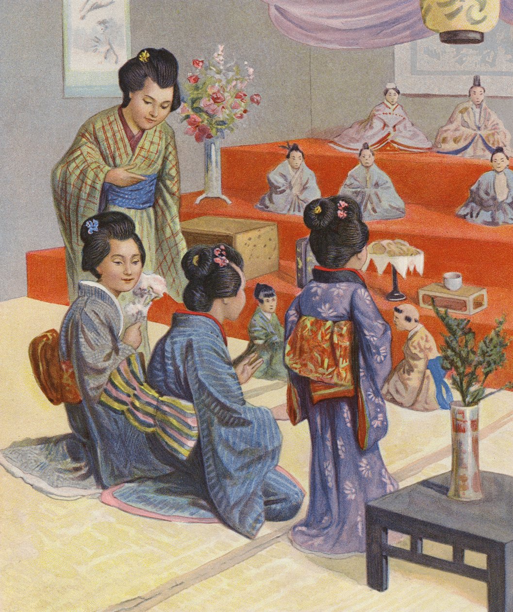 Festival panenek v Japonsku (barevná litografie) od English School