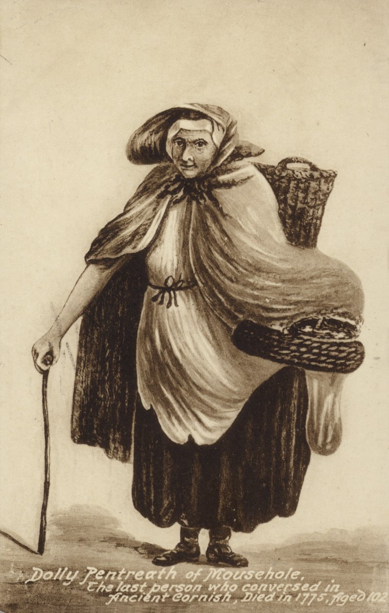 Dolly Pentreath z Mousehole, poslední člověk, který mluvil starou cornwallštinou (litho) od English School