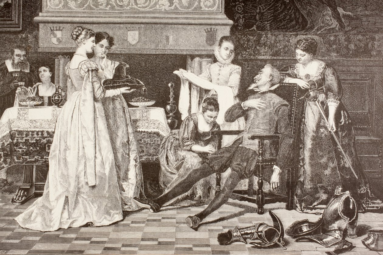 Don Quijote v domě vévody a vévodkyně (litho) od English School