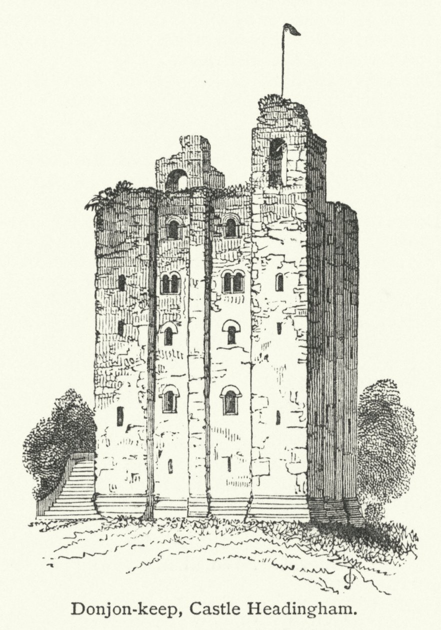 Donjon-keep, Castle Headingham (rytina) od English School