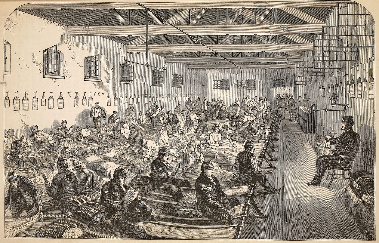 Ubytovna ve věznici Coldbath Fields, ilustrace z knihy The Criminal Prisons of London and Scenes from Prison Life od Henryho Mayhewa a Johna Binnyho, vyd. 1862 od English School