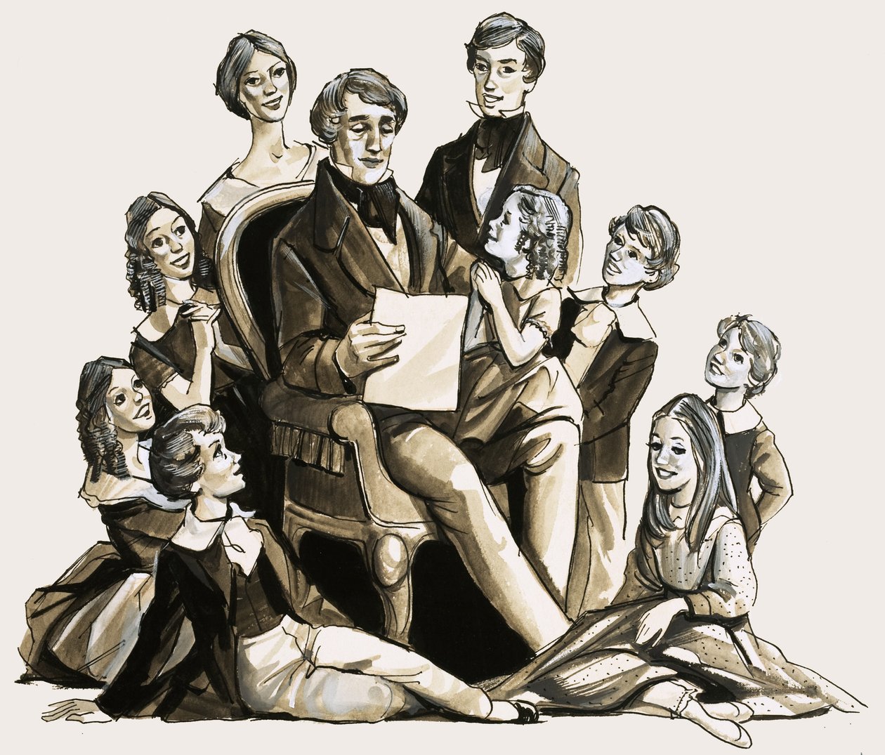 Dr. Clement Moore čte svým dětem vánoční báseň od English School