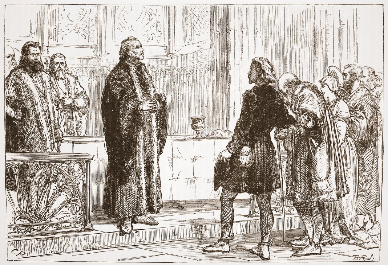Dr Haller vydává večeři Páně v Bernské katedrále, ilustrace z Historie protestantismu od Jamese Aitkena Wylie (1808-1890), hospoda. 1878 od English School