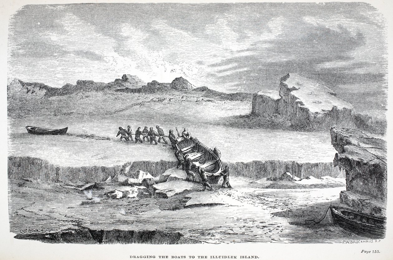 Tažení lodí na ostrov Illuidlek, hospoda. Londýn 1886 od English School