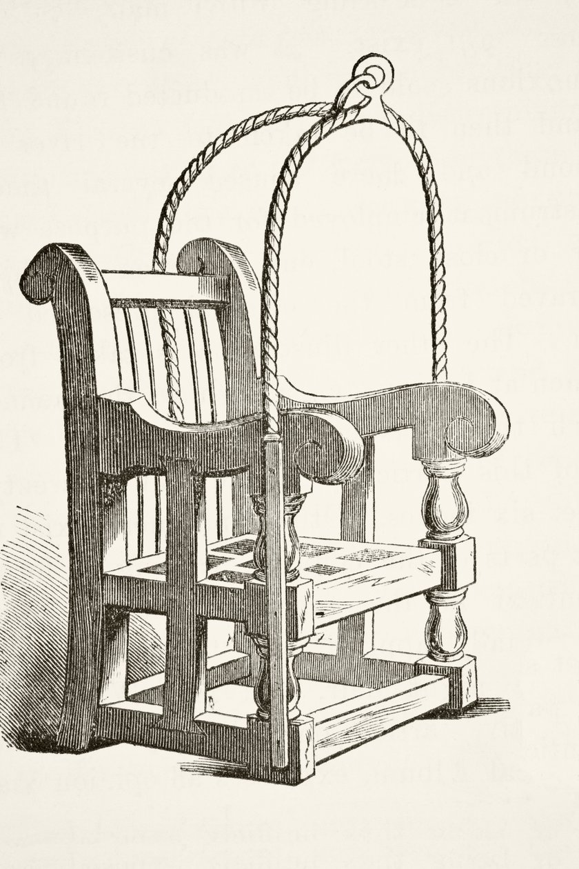 Ducking stolička používaná v 15. století, z „Národních a domácích dějin Anglie“ od Williama Hickmana Smith Aubrey (1858-1916), vydaná v Londýně, kolem roku 1890 od English School