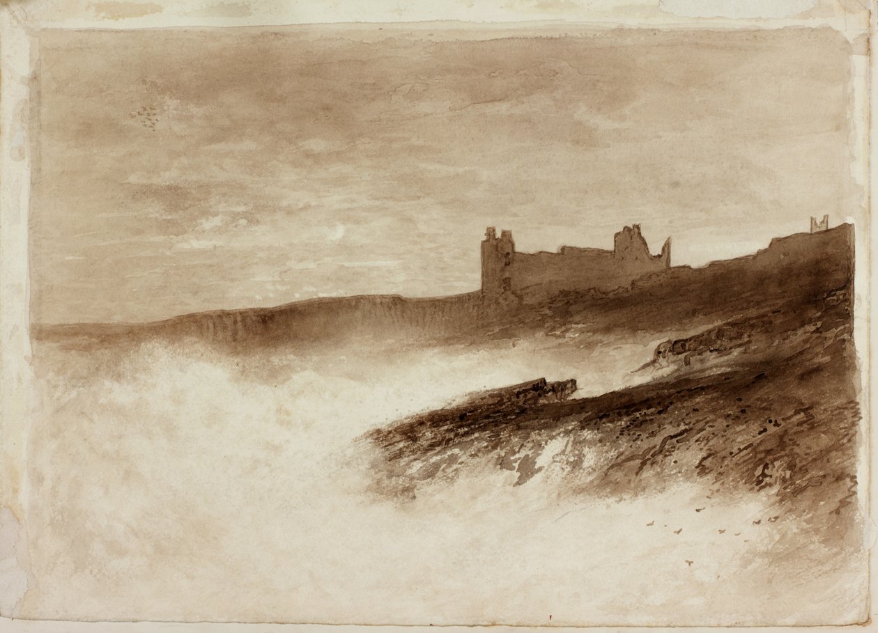 Hrad Dunstanburgh (tuš na papíře na kartě) od English School