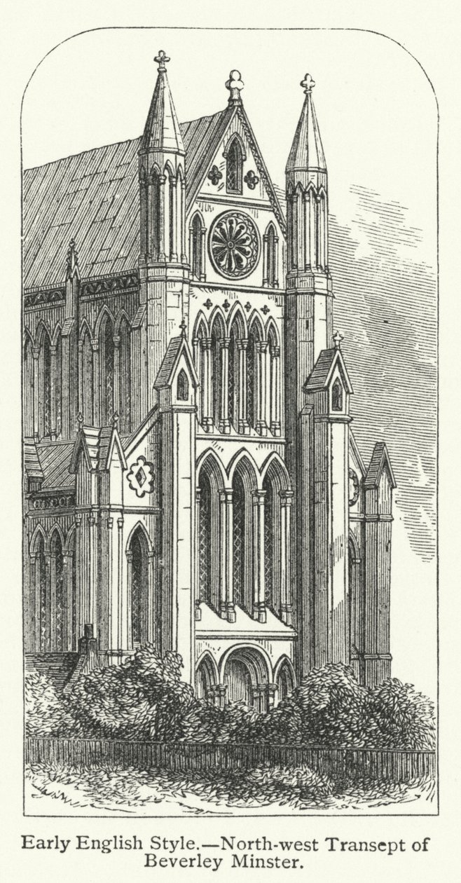Raný anglický styl, severozápadní transept Beverley Minster (rytina) od English School
