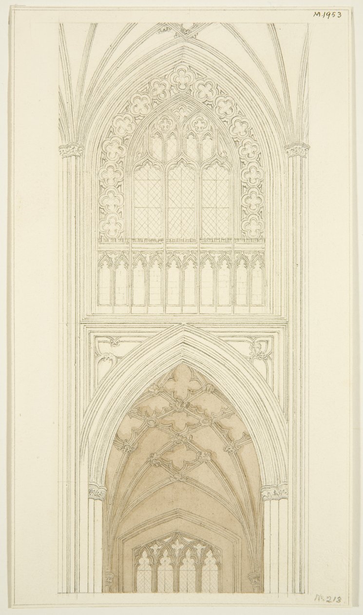 Východní strana jižní příčné lodi St Mary Redcliffe (tužka a akvarel na papíře) od English School