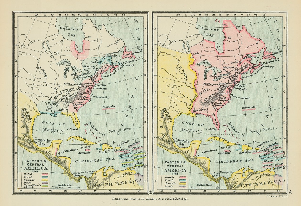 Východní a Střední Amerika (barevná litografie) od English School