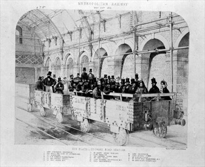 Edgware Road Station na inaugurační cestě Metropolitan Railway, 24. května 1862 (litho) od English School