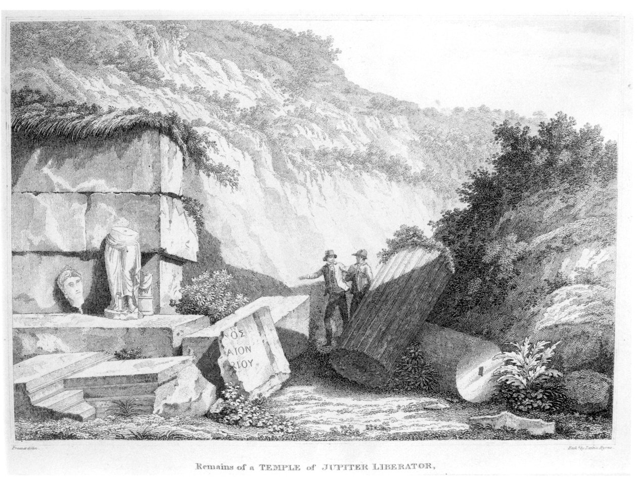 Edward Daniel Clarke (1769-1822) navštěvuje pozůstatky Temple of Jupiter Osvoboditel v Troad, z části 2 Cesty po různých zemích Evropy, Asie a Afriky, publikované 1812 (bw od English School