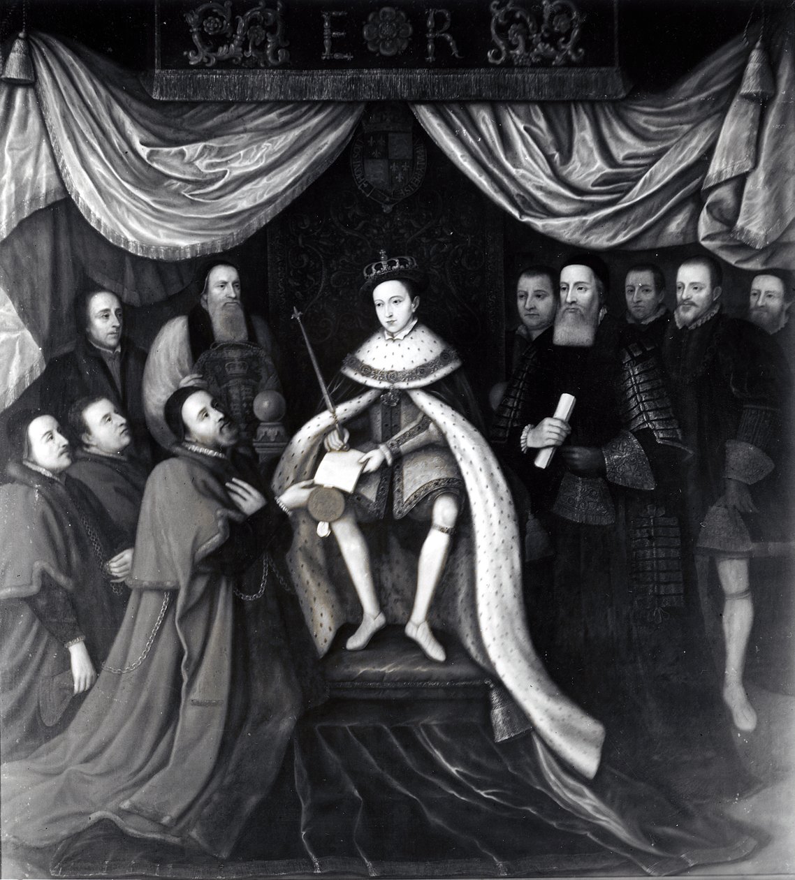 Edward VI (1537-53) Udělení charty nemocnicím Bridewell a Betlém v roce 1553 (viz také 111677) od English School