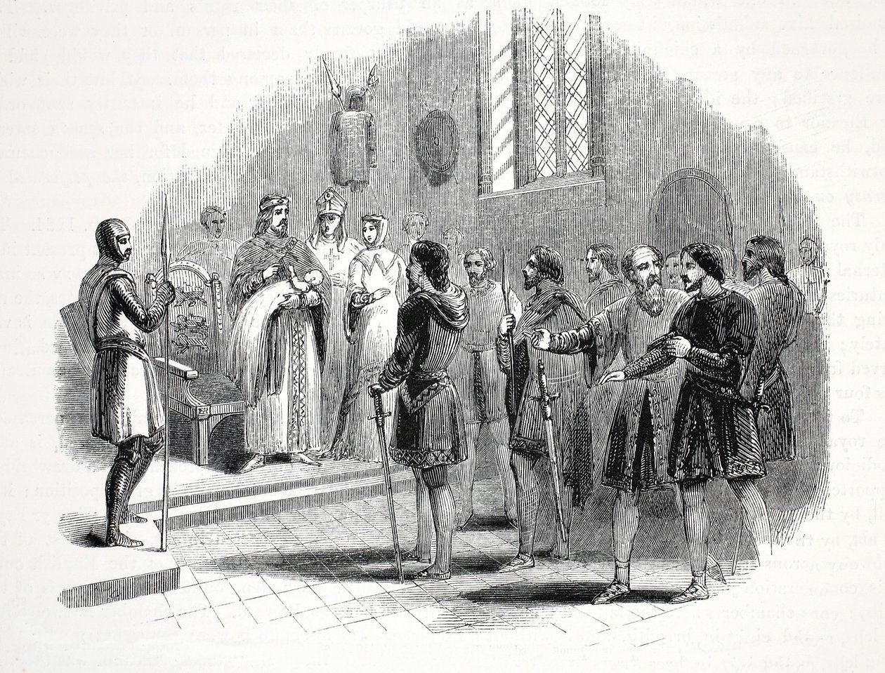 Edward První představuje velšským náčelníkům prince narozeného mezi nimi na zámku Rhuddlan od English School