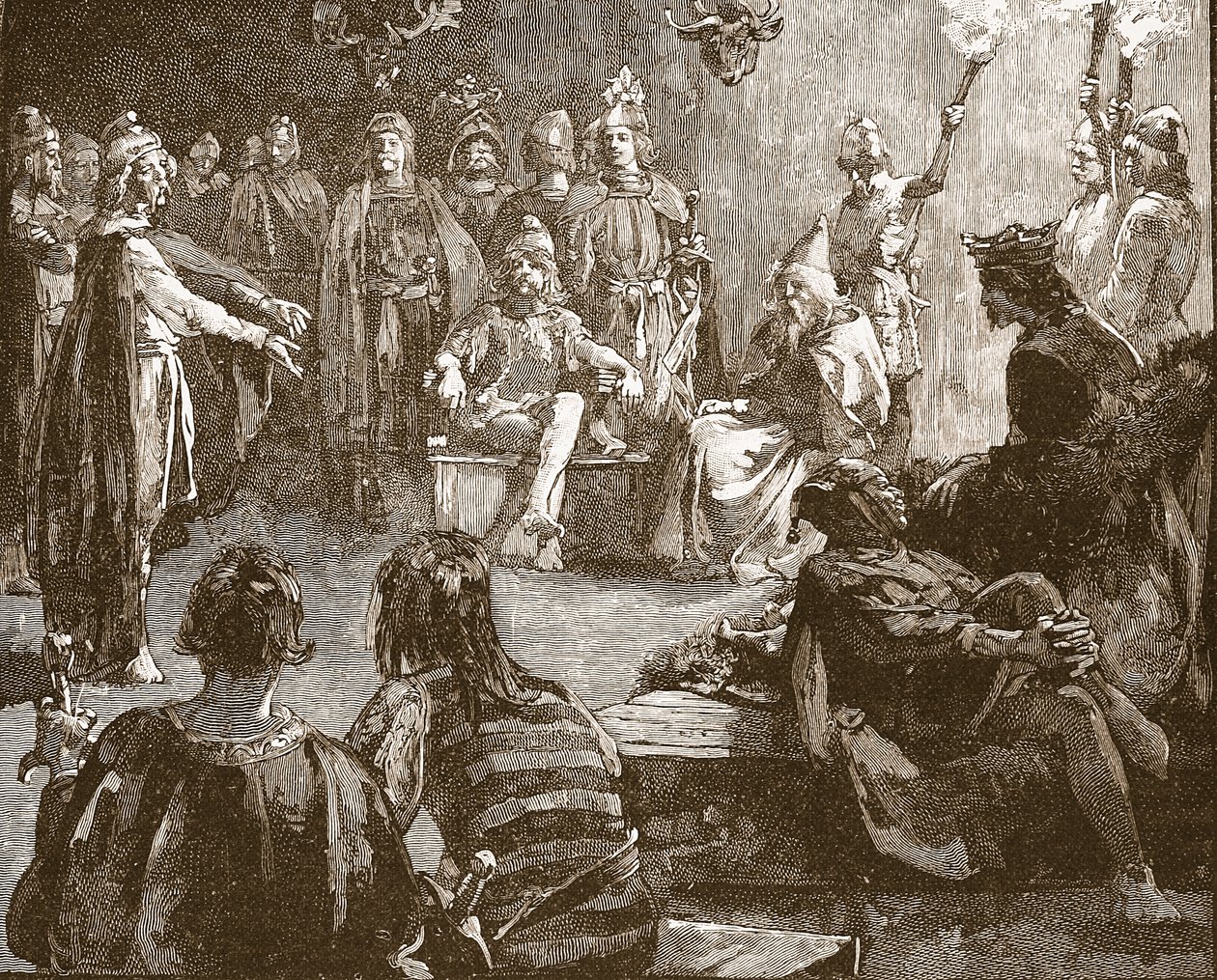 Edwin of Northumbria and Christian Missionaries, ilustrace z Cassells Illustrated History of England (sépiová fotografie) od English School