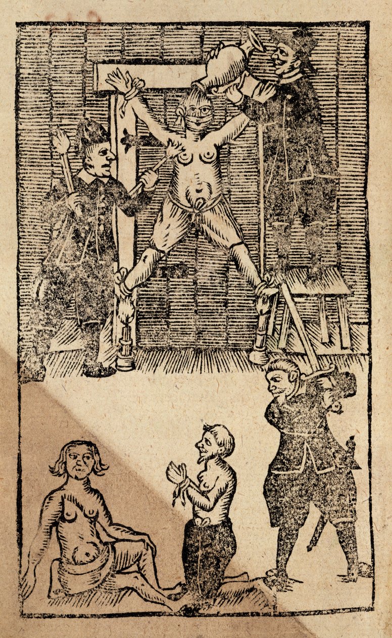 Např. 1475 f.1 Holandští osadníci v Amboyně mučí anglického obchodníka před masakrem v roce 1623, který ukončil britské obchodování ve Východní Indii (dřevořez) od English School