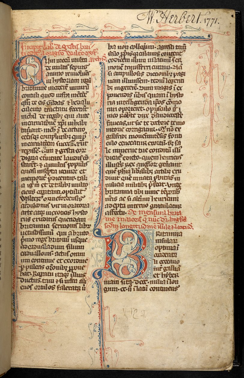 Egerton 3142, f.1r, Text s iluminovanou iniciálou, 