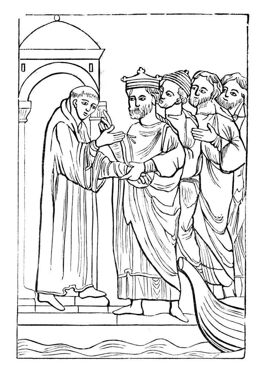 Egfrid, král Northumberlandu, ze "Staré Anglie: Knight, asi 1845 (rytina). od English School