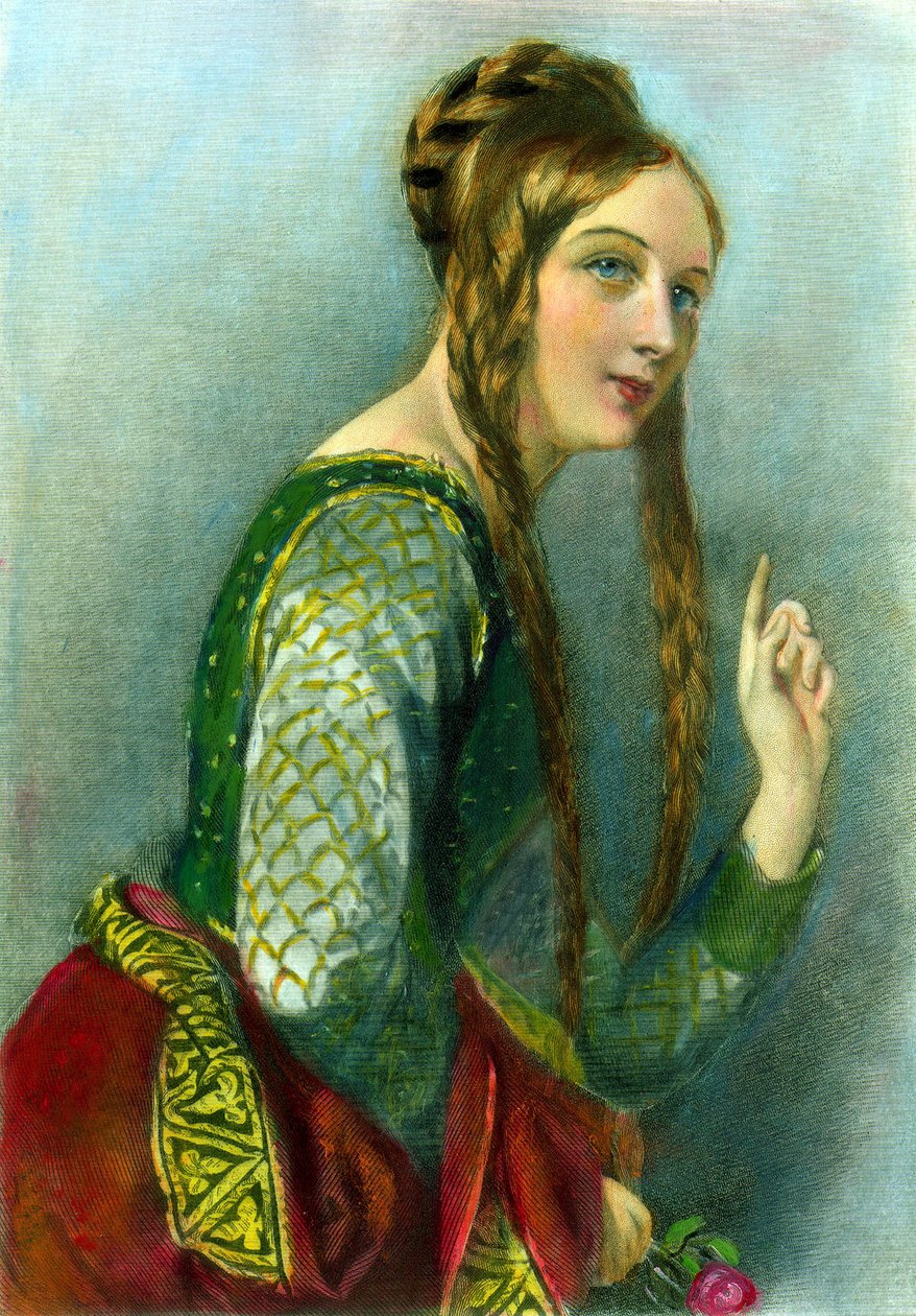 Eleonora Akvitánska, královna Jindřicha II., tisk Henry G. Bohn, 1856 (barevná rytina) od English School