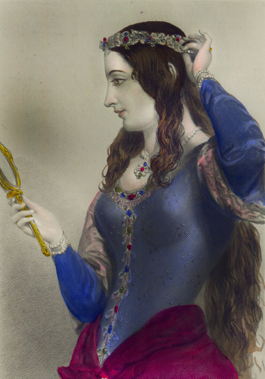 Eleanor Provence, královna choť Jindřicha III. Anglie, tisk Henry G. Bohn, Londýn, 1856 (barevná rytina) od English School