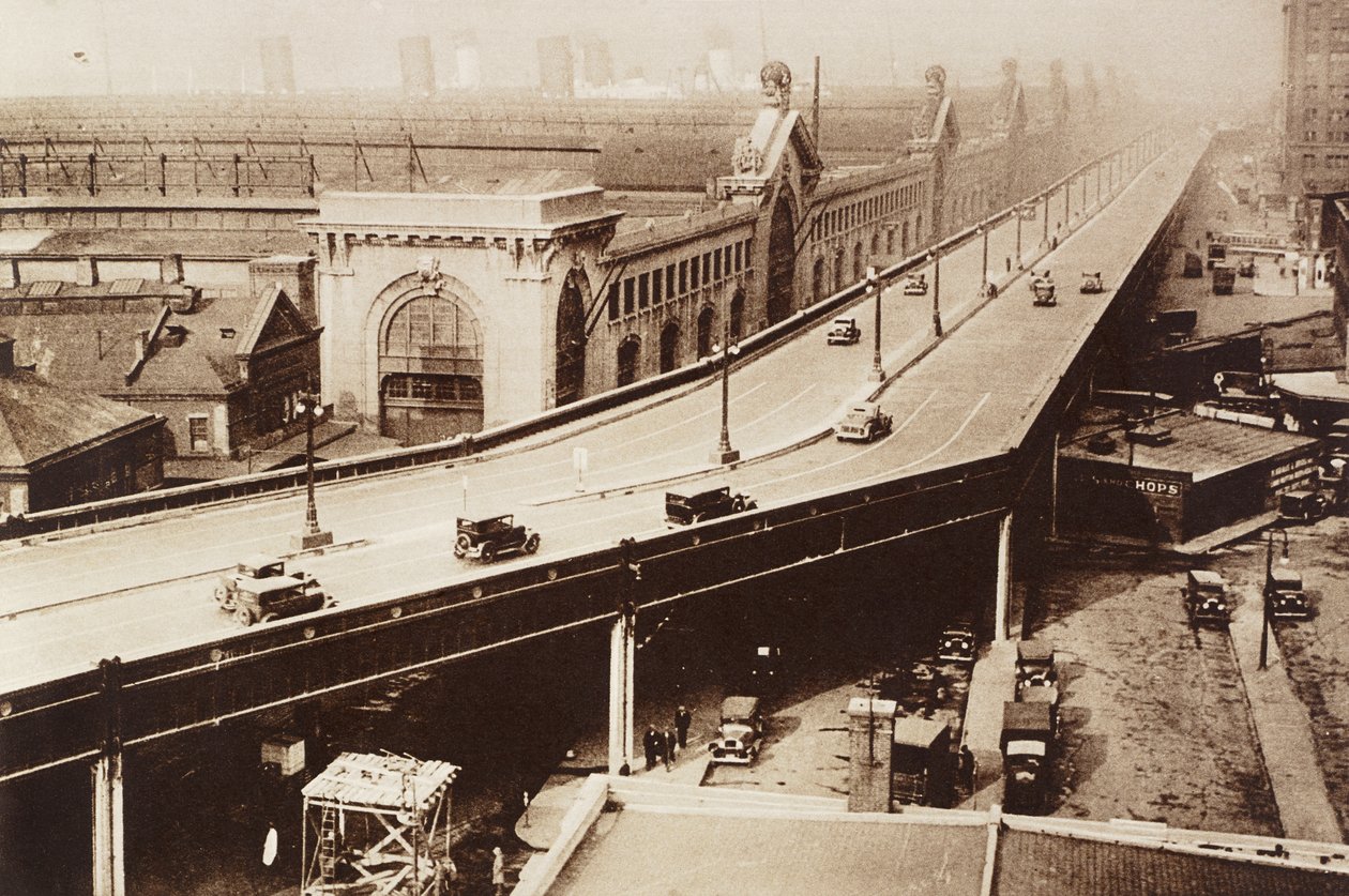 Vyvýšená dálnice, Jersey City, New York, Spojené státy americké, fotografie z Illustrated London News, 12. ledna 2013. od English School