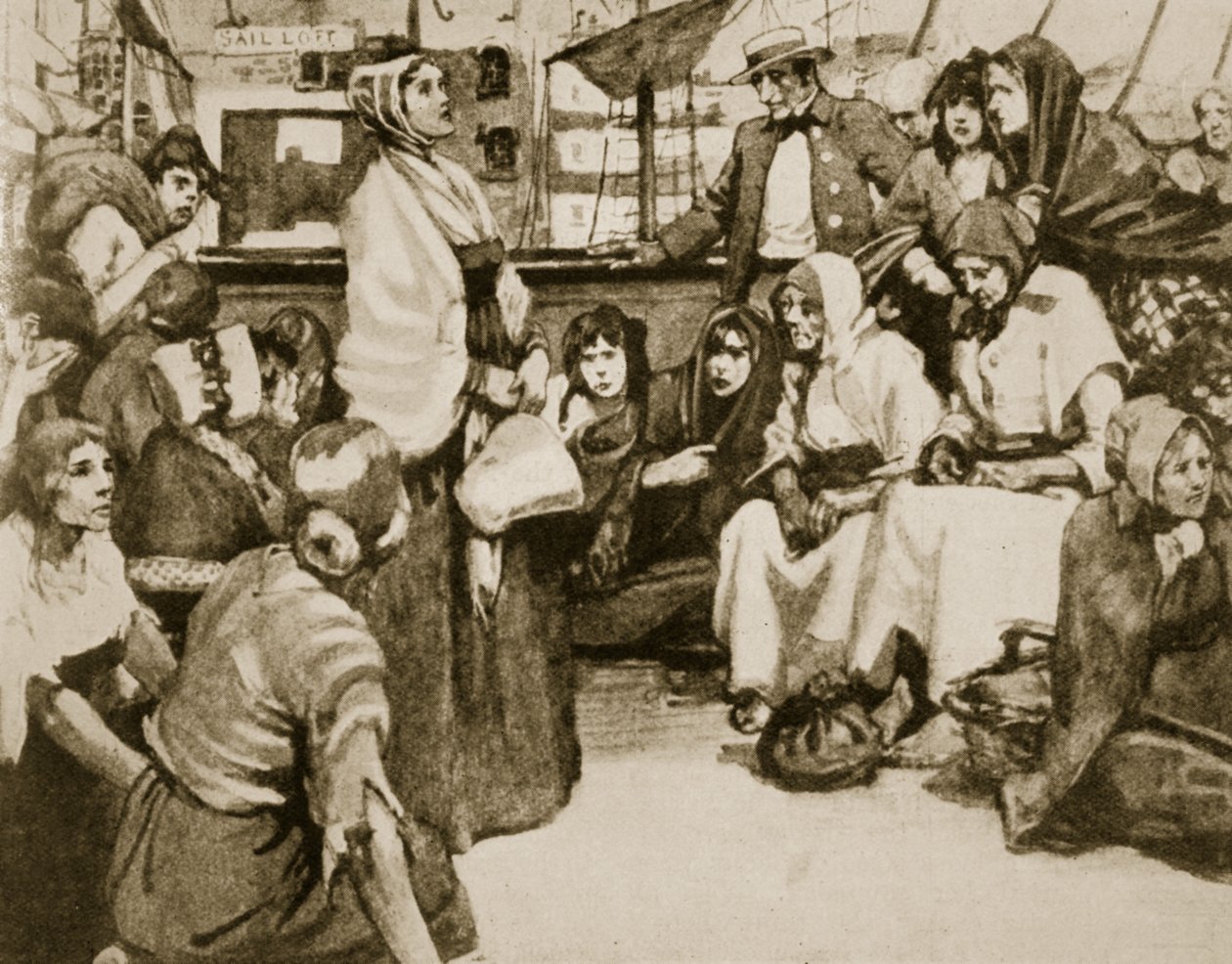 Elizabeth Fryová mluví k vězňům na trestanecké lodi od English School