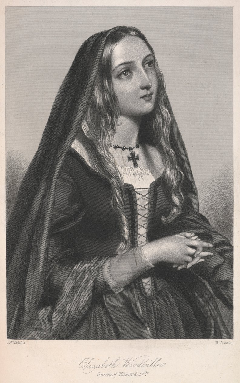 Elizabeth Woodville, královna Edwarda IV., ilustrace z „Životopisných náčrtů královen Velké Británie... aneb Královská kniha krásy“ od Mary Howitt od English School