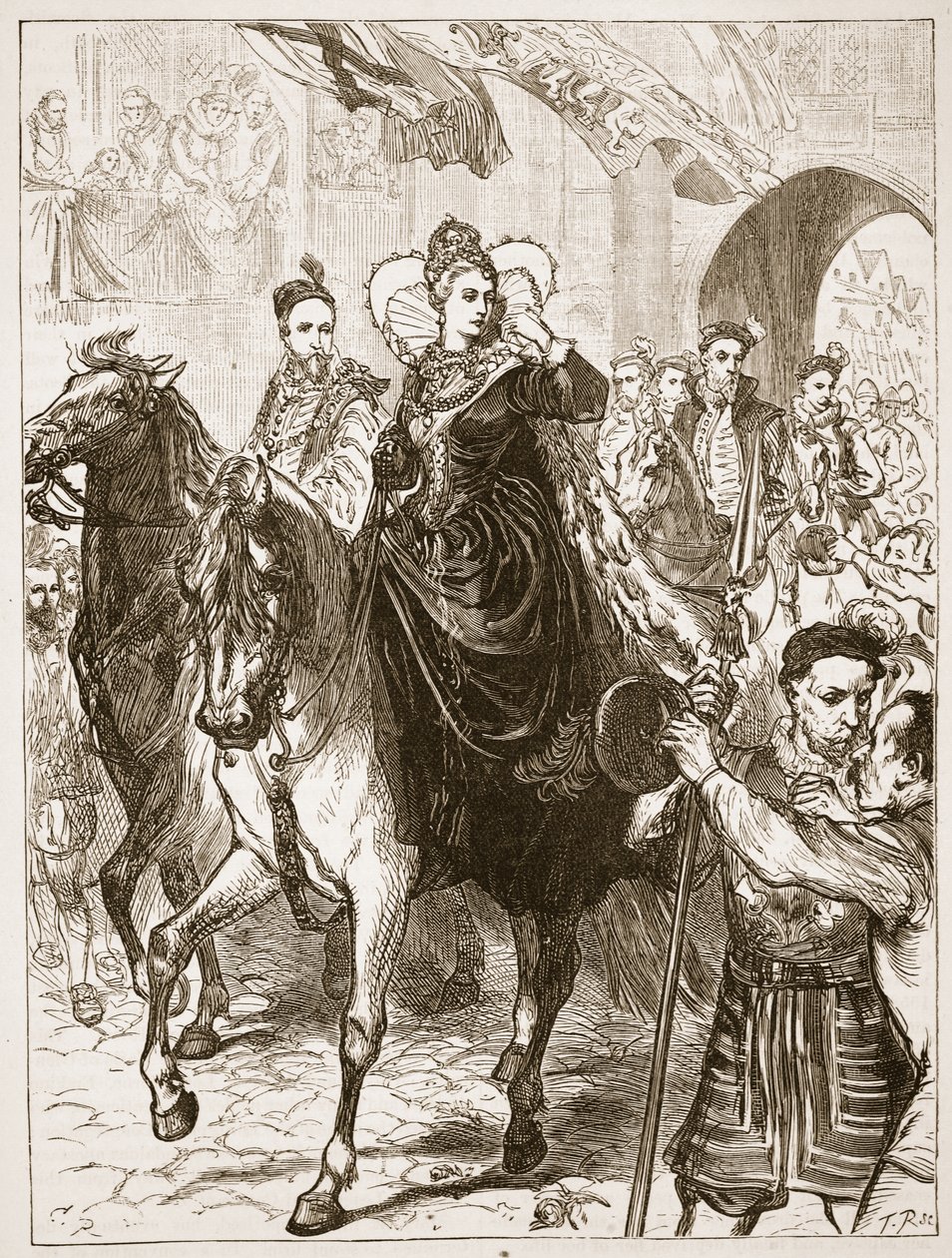 Alžbětin veřejný vjezd do Londýna, ilustrace z Cassells Illustrated History of England (sépiová fotografie) od English School