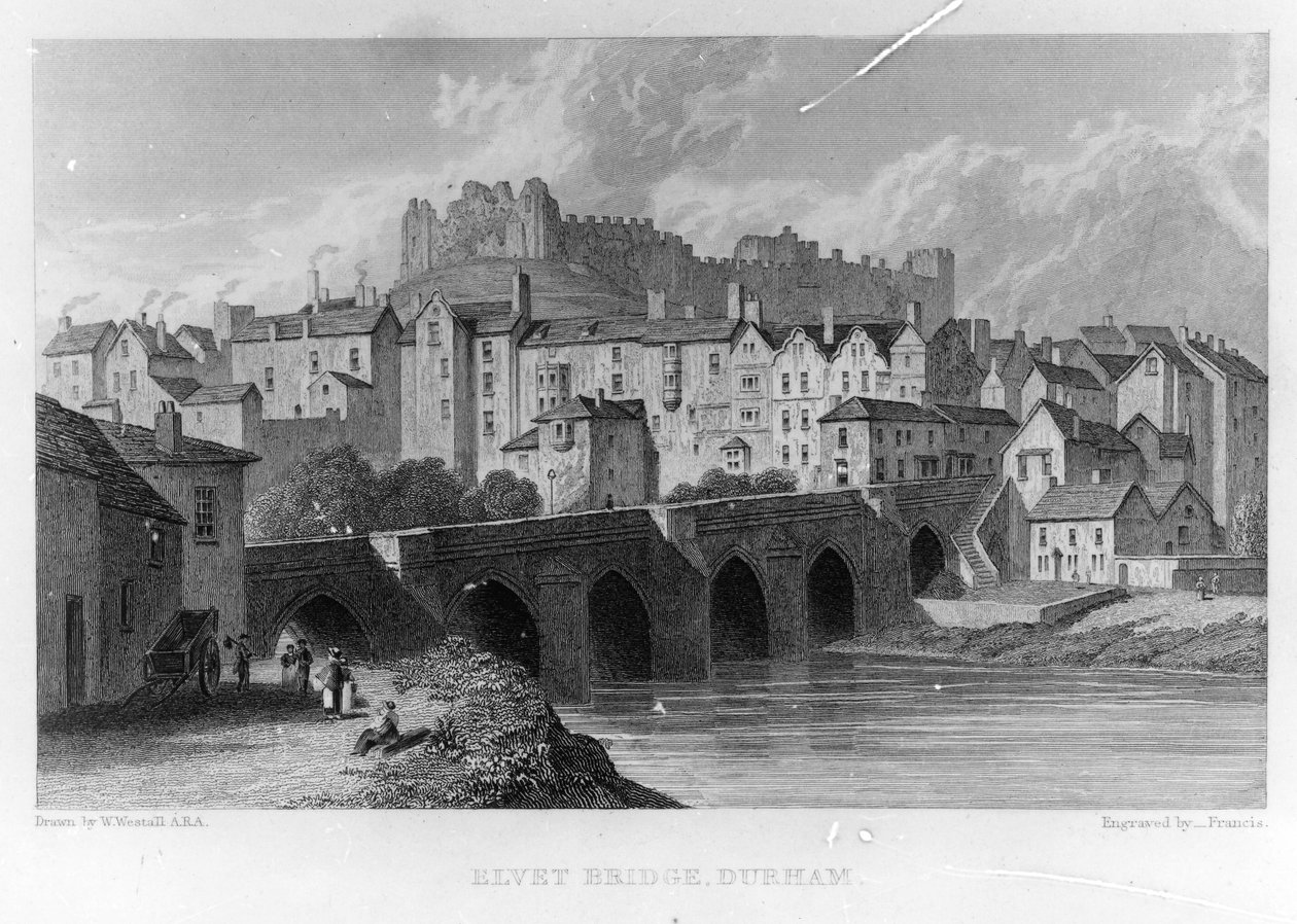 Elvet Bridge, Durham, vyryto ? Frances po W. Westallovi, 1829 od English School
