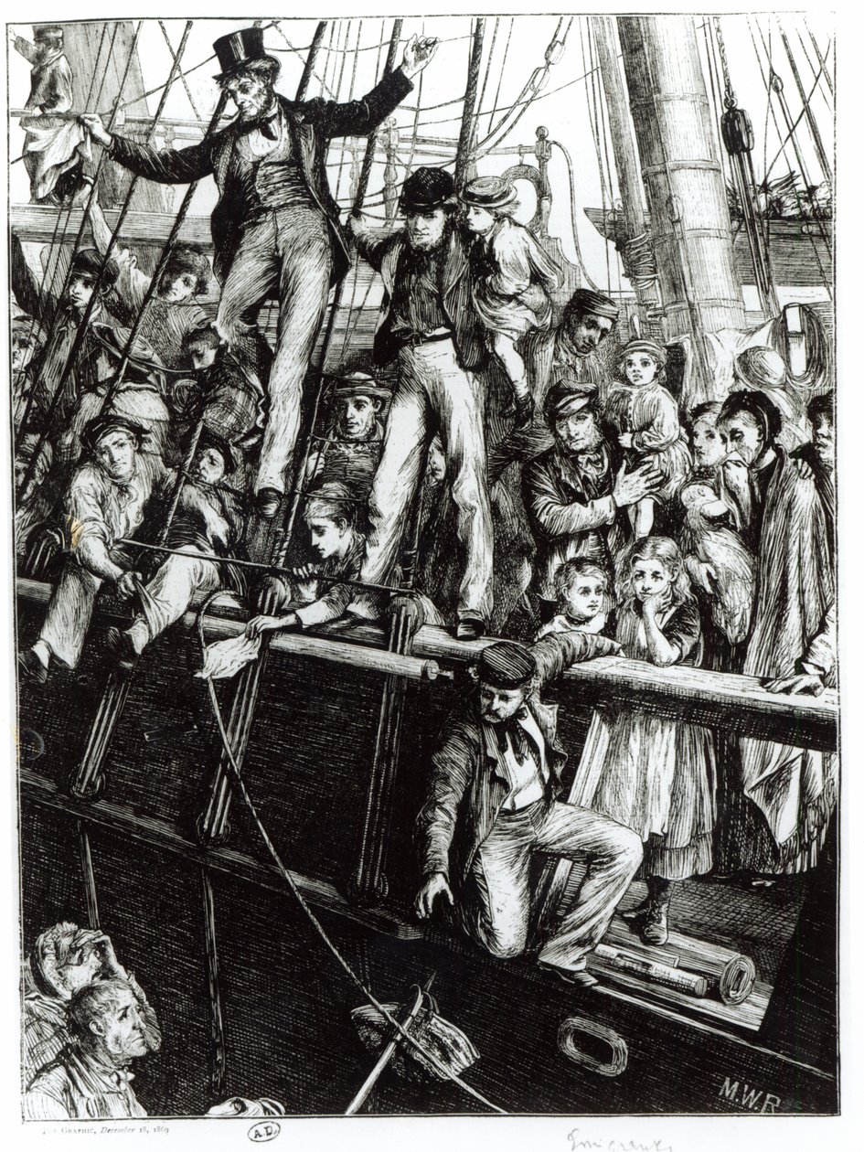 Emigrants Leaing Old England, z časopisu The Graphic, 18. prosince 1869 od English School