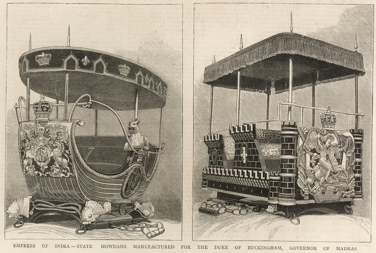 Císařovna Indie: státní houfnice vyrobené pro vévodu z Buckinghamu, guvernéra Madrásu, z The Graphic, 3. února 1877. od English School