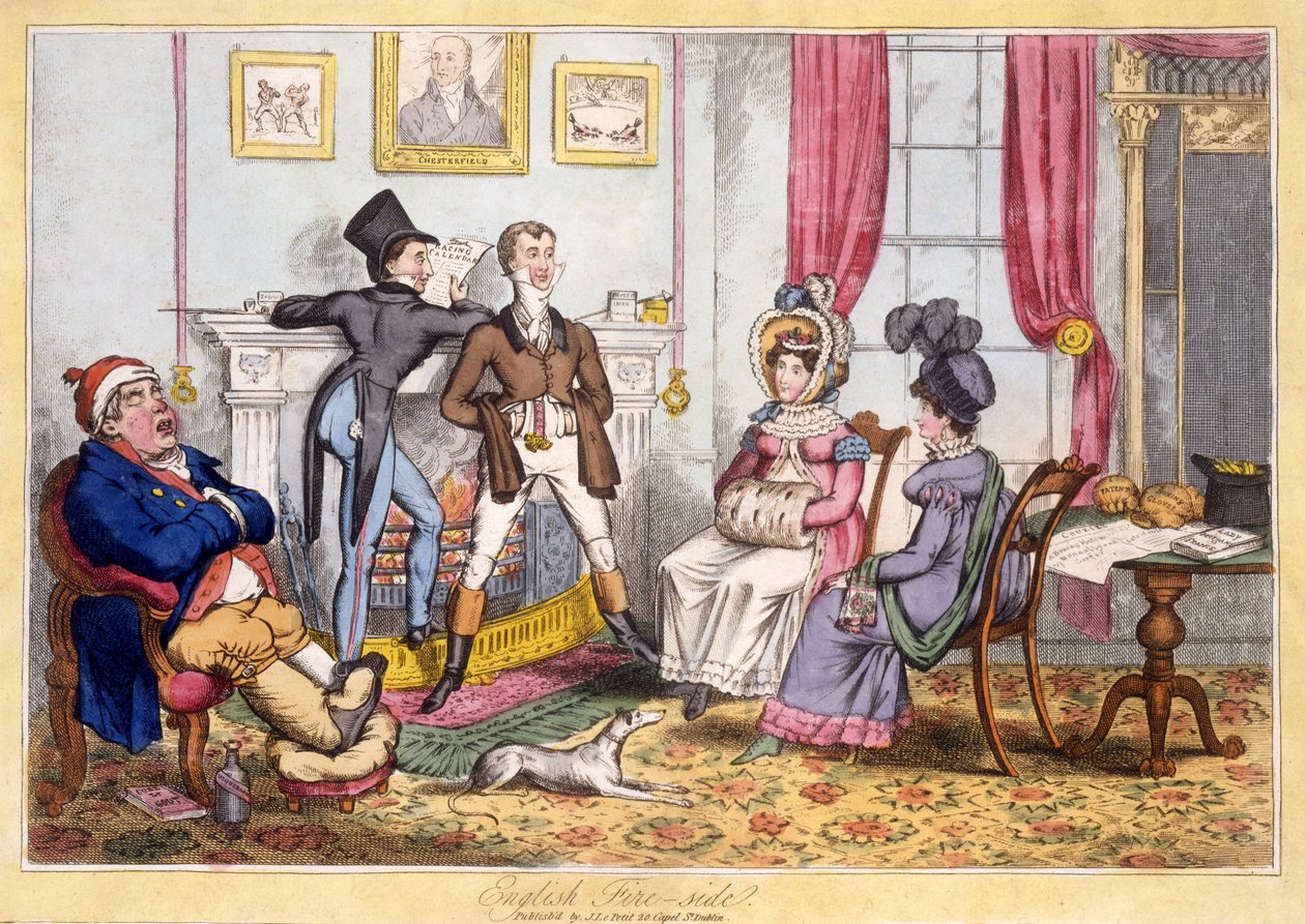 English Fireside, hospoda. J. lePetit, Dublin, cca 1820 (ručně kolorovaná rytina) od English School