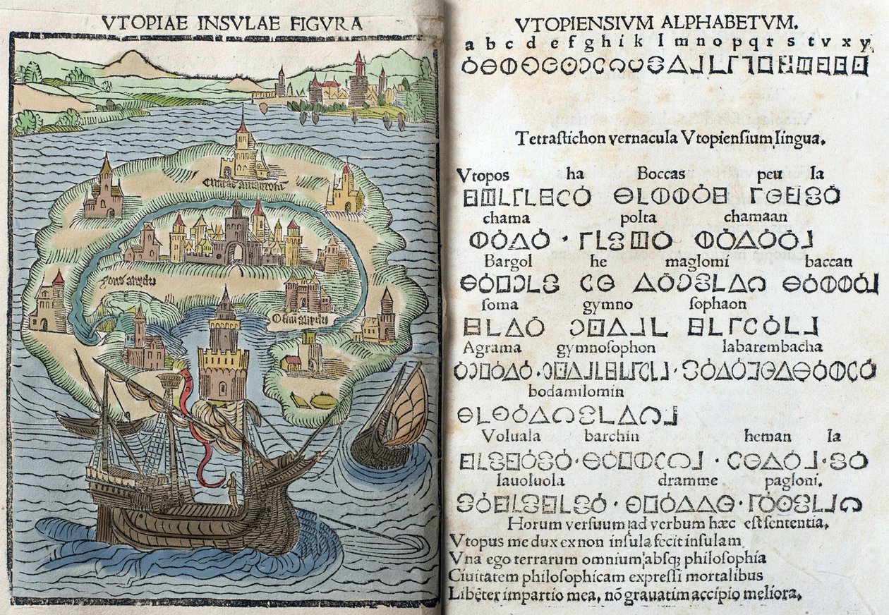 Rytina z „Utopie“ od Thomase More od English School