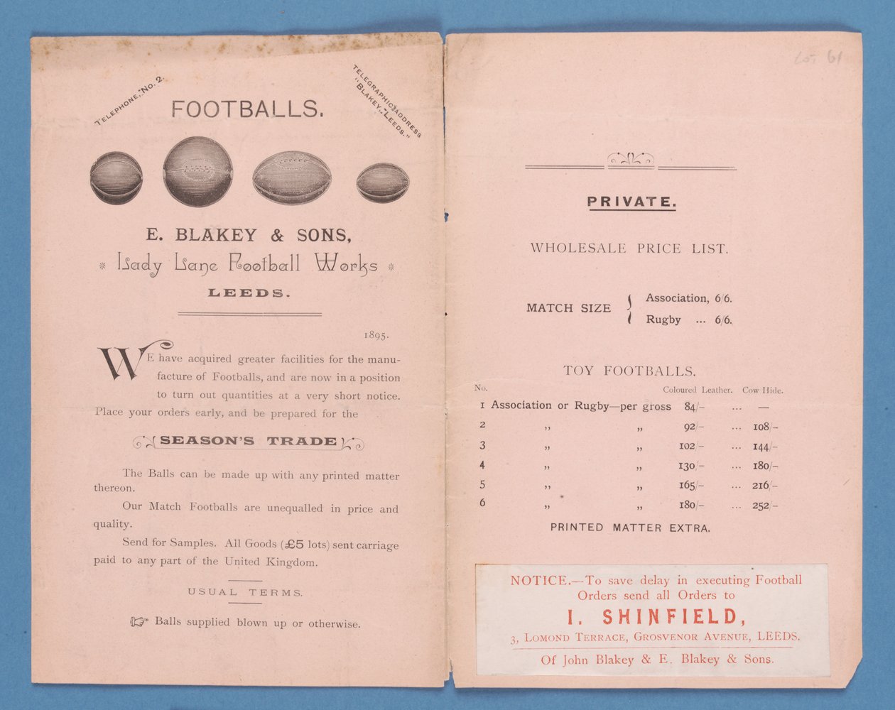 Katalog vybavení produkoval E. Blakey & Sons, 1895 od English School