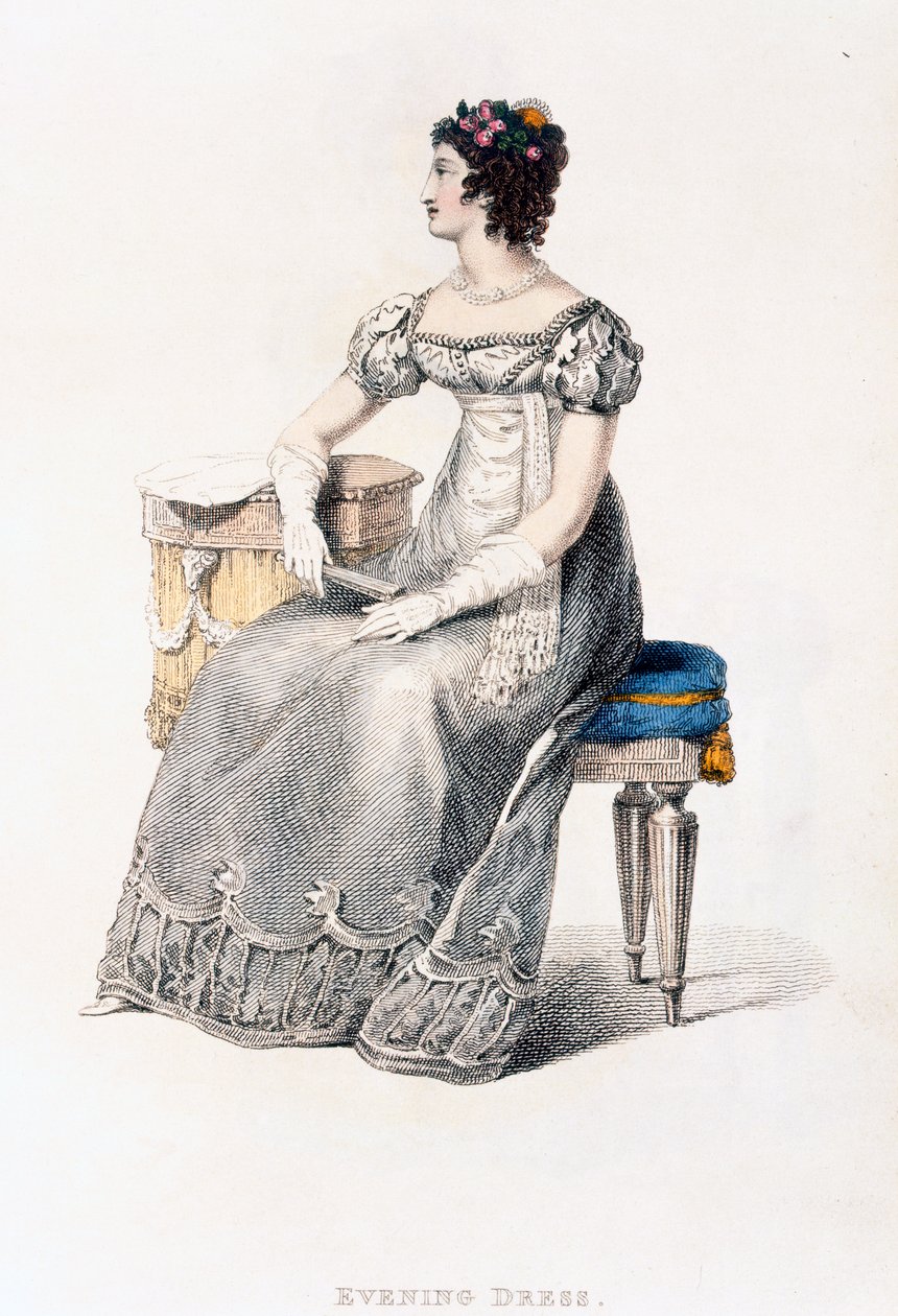 Večerní šaty, módní talíř z Ackermanns Repository of Arts od English School