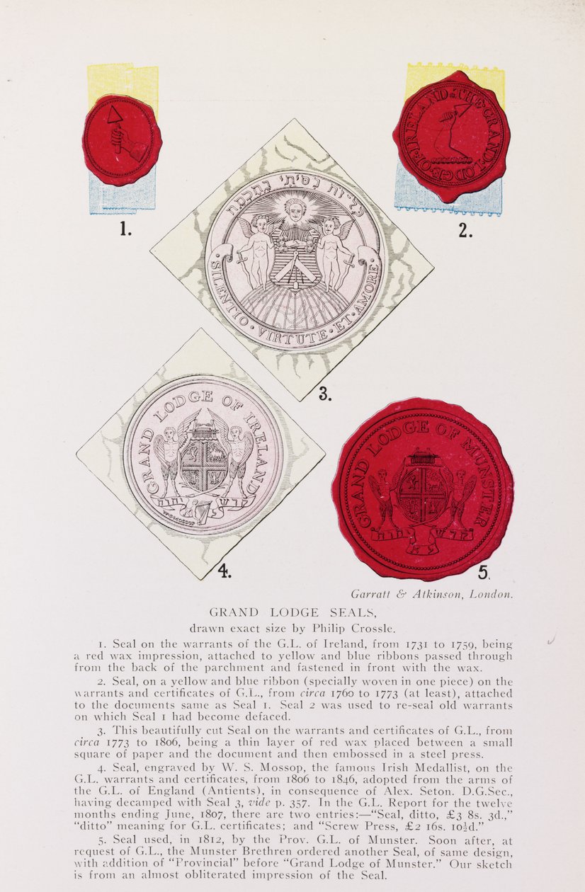 Příklady anglických a irských pečetí Grand Lodge od English School